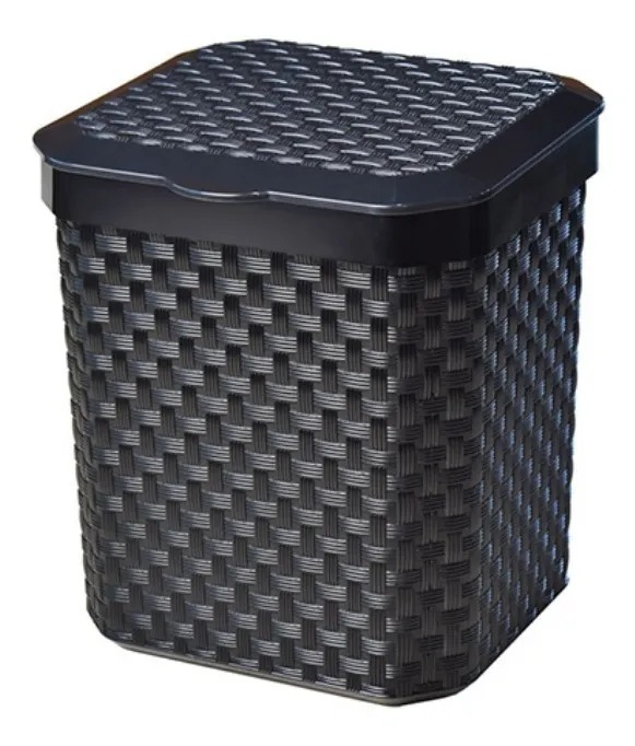 Lixeira De Pia Rattan Com Tampa Preta 5 Litros